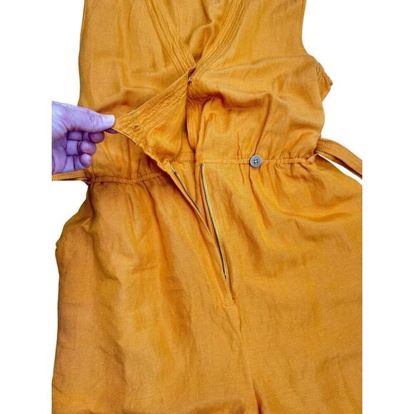 Anthropologie Maeve Luana Linen Romper Size 14 Mustard Yellow - Picture 8 of 11